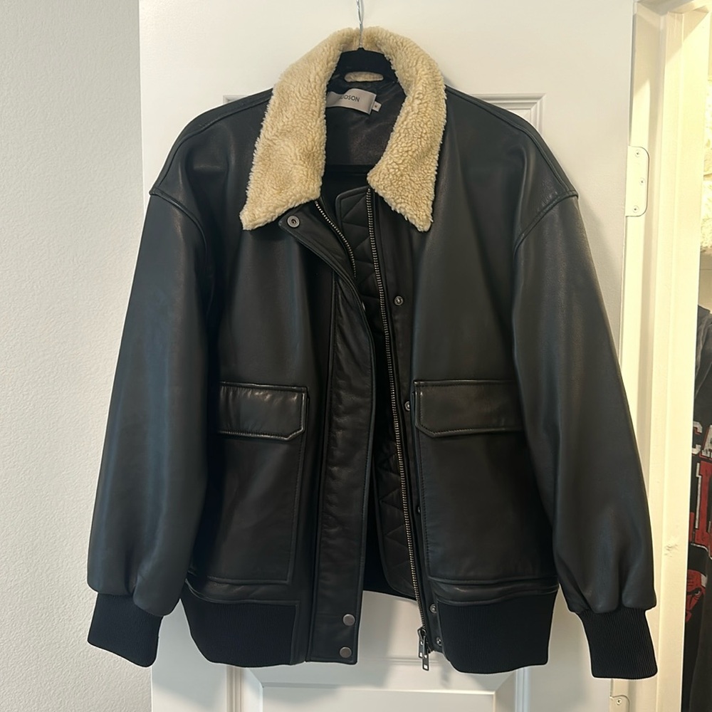 Hudson Jeans Leather Shearling Bomber M